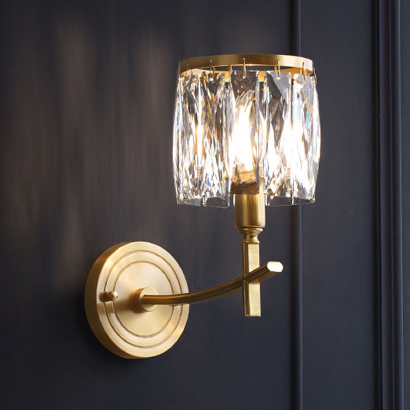 Postmodern Style Crystal Wall Light Gold Drum Shape Wall Sconce for Living Room