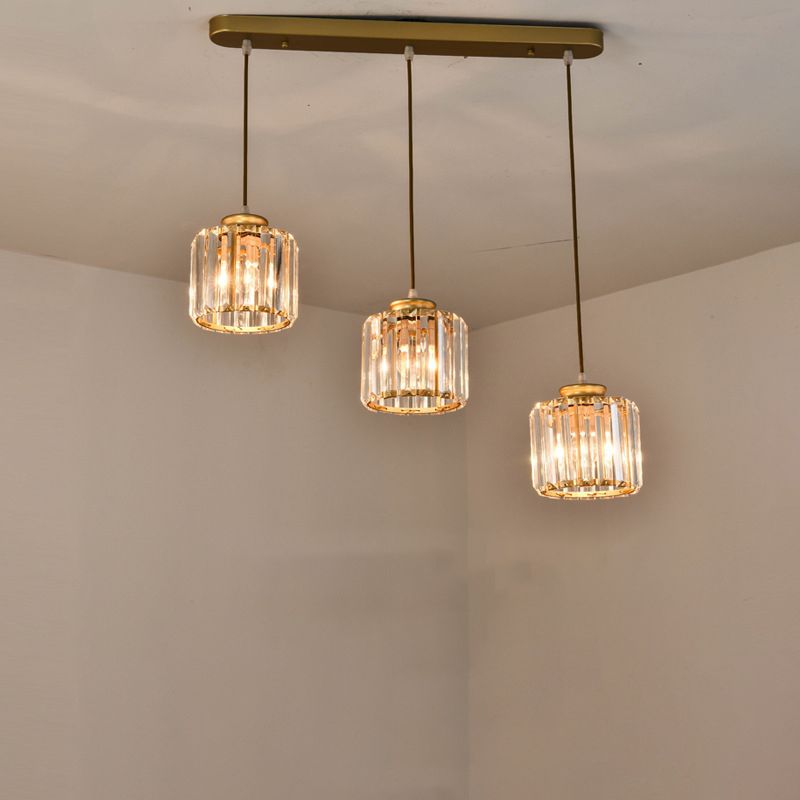 Crystal Geometrical Cluster Ciondolo tradizionale Lampada a soffitto a 3 luci della sala da pranzo