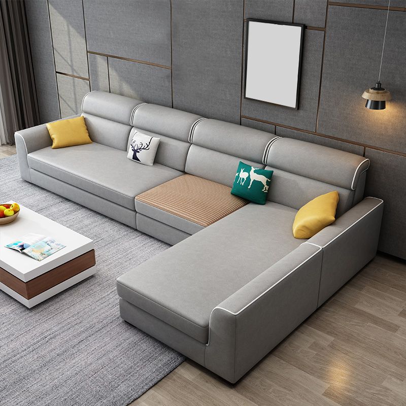 Faux Leather Square Tufted Sofa & Chaise Nordic Sewn Pillow Back Sofa