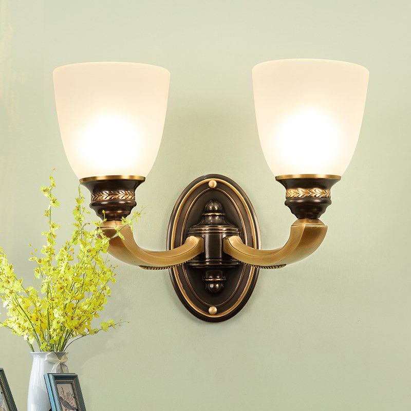 Traditional Bell Shade Wall Mount Light Handblown Glass Wall Light Fixture in Brass