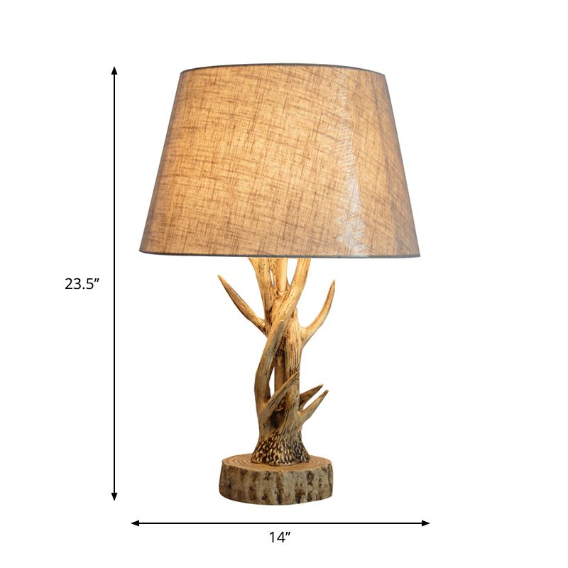 Tissu luminaire beige lumière conique 1 ampoule Éclairage de bureau traditionnel avec conception de branche d'arbre