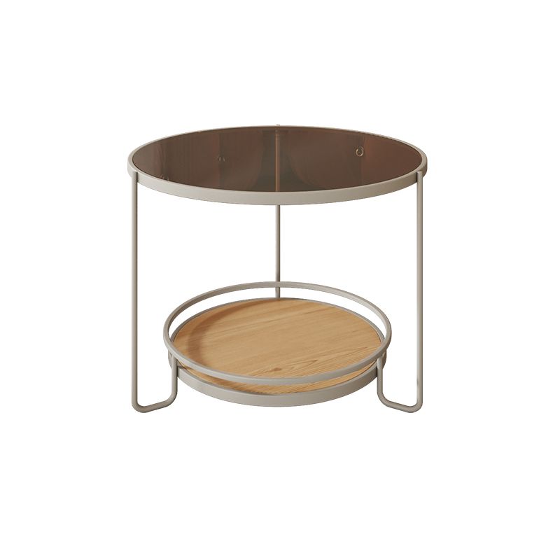 Round Minimalist Coffee Table Glass Top Steel Coffee Table for Living Room