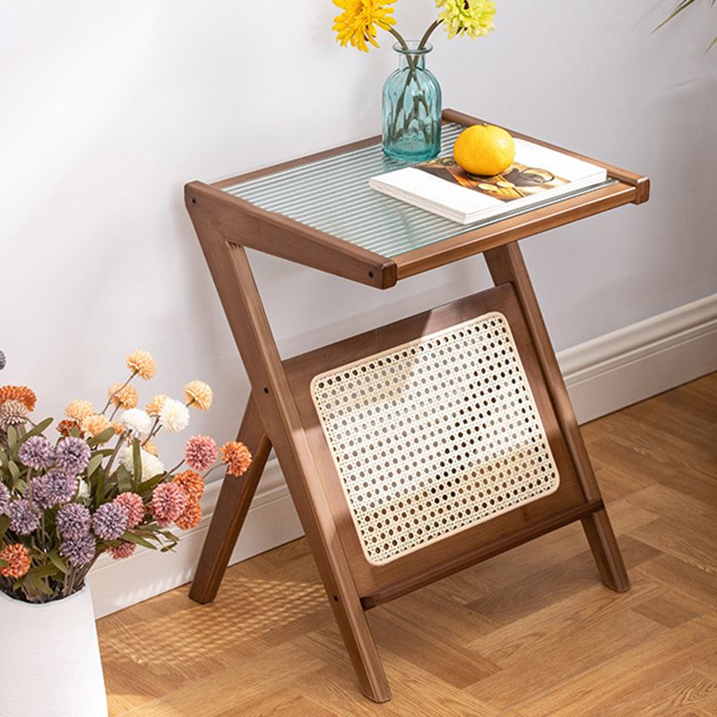 Modern Style Bamboo Cane Craft Glass Finish Material with Shelf Rectangular Side Table