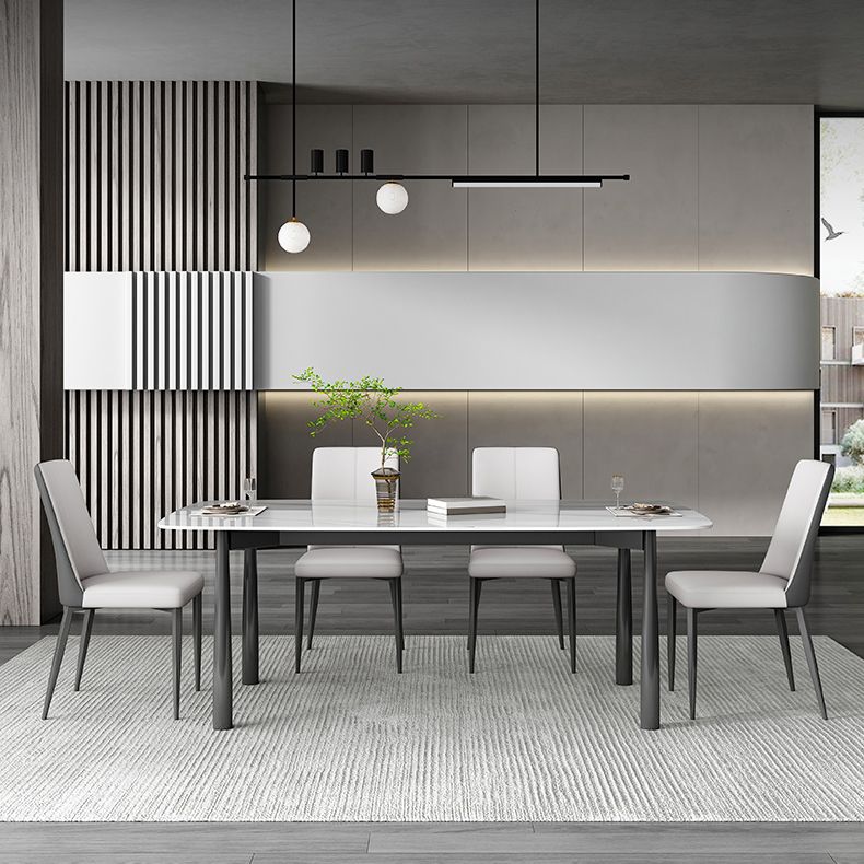 Contemporary Rectangular Stone Dining Table with Stainless Steel Legs