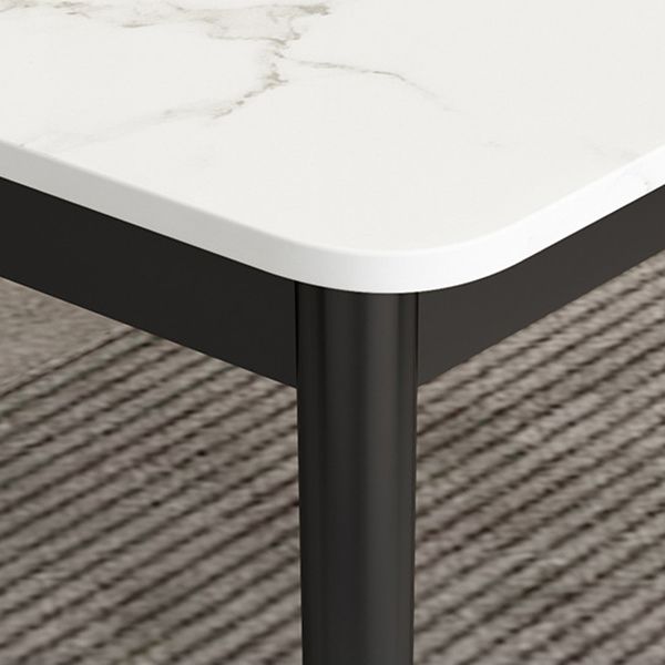 Luxury Rectangle Dining Table White Sintered Stone Top Table with 4 Iron Legs