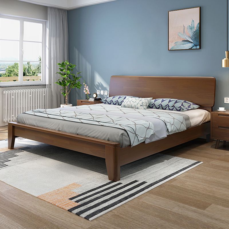 Scandinavian Pine Wood Panel Rectangular with Headboard Bed Frame