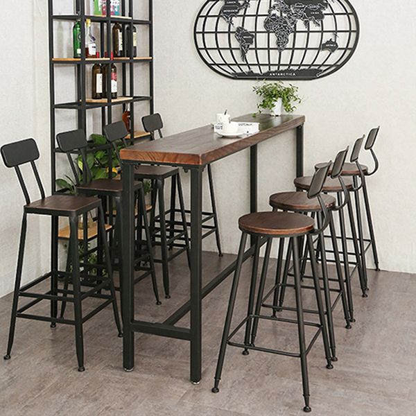 Industrial Brown Pub Table Rectangle Solid Wood Bar Height Table with Trestle Base