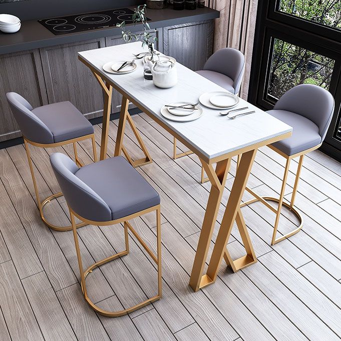 Glam Bar Table Set 1/2/3/5/7 Pcs White Stone Bar Table with Upholstered Stools