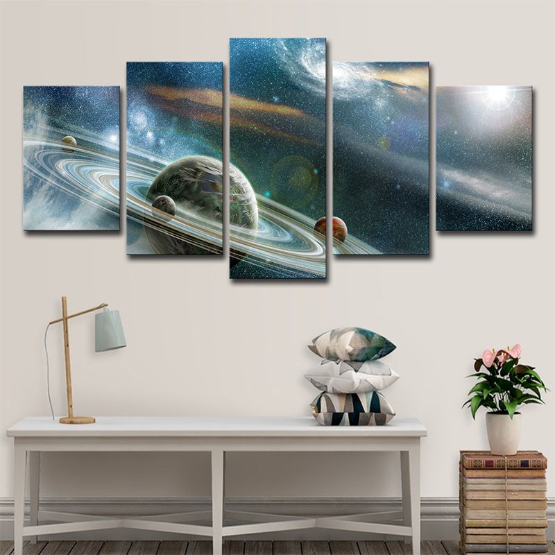 Outer Space Ringed Planet Canvas Science Fiction Multi-Piece Wall Art Print in Blue