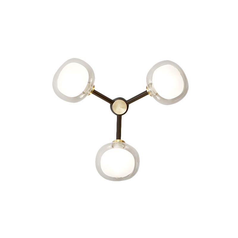 Éclairage d'applications de chambre à 3 tête Post lampe murale moderne noir et or avec une teinte en verre transparent oblongue