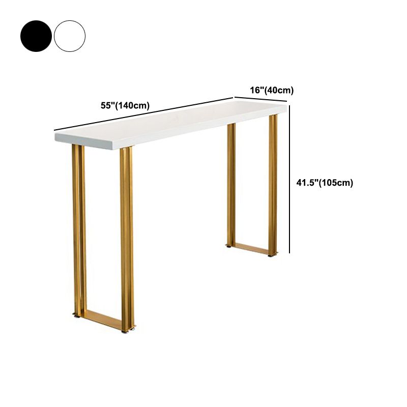 Glam Pub Table with Gold Metal Sled Rectangle Solid Wood Top Bar Table