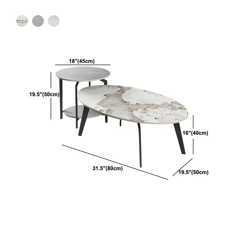 2 Nesting Slate Coffee Table Set Oval Coffee Table with Storage