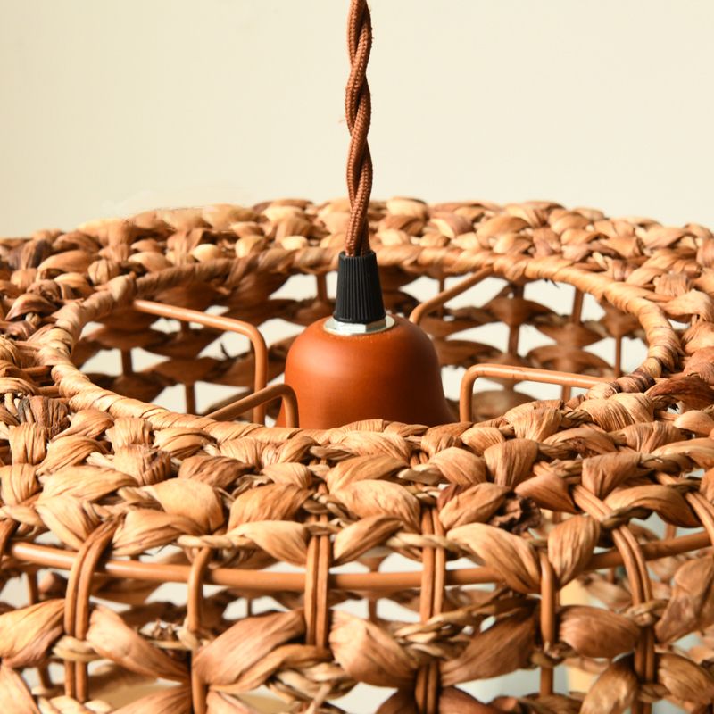 Accensione a ciondolo marrone Accensione tradizionale Rattan 1 Bulbo Kit lampada sospesa per sala da pranzo