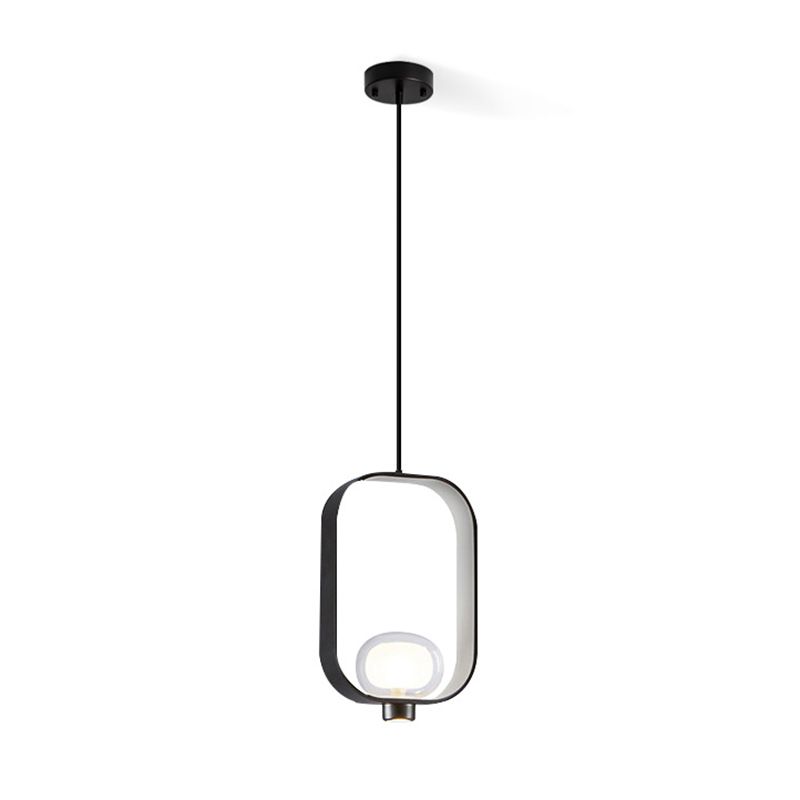 1 Light Spherical Pendant Light Nordic Retro Oval Metal Ring Shade Hanging Lamp in Black