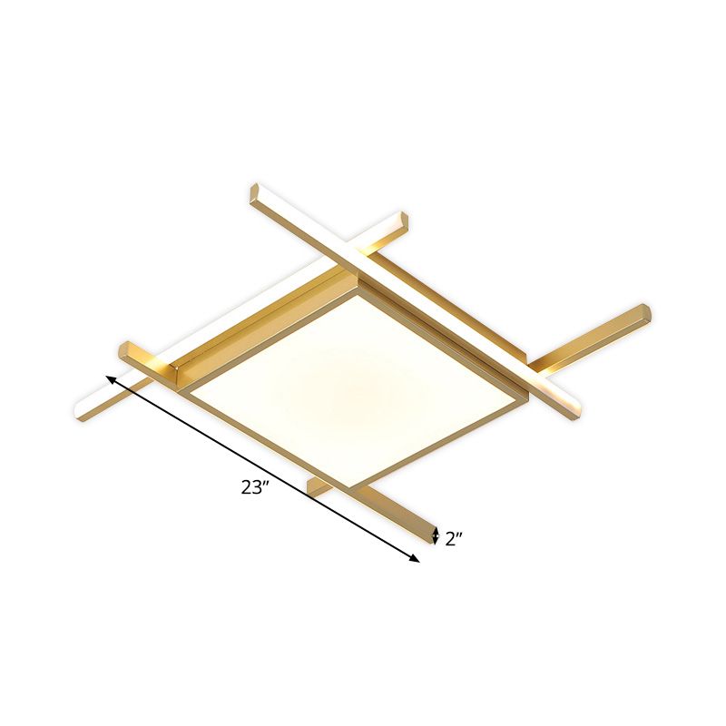 Square Flush Light Fixture Nordic Acrylic 18"/23" Wide LED Bedroom Close to Ceiling Lamp in Gold, Warm/White Light