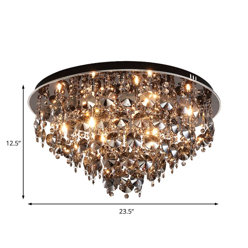 Fumée gris Tiered Flush Mount Light with Crystal Bead Vintage Warm / White Lighting LED Ceiling Lamp, 16 "/23.5" W