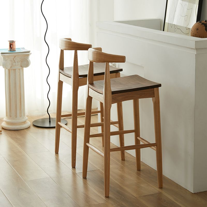 Modern Armless Backrest Counter Stool Wood Cafe Bar Stool with Wooden Seat