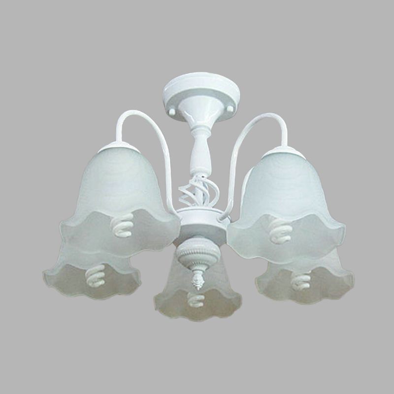 White 5 Lights Ceiling Lighting Classic Opal Glass Scalloped Semi Flush Light for Corridor