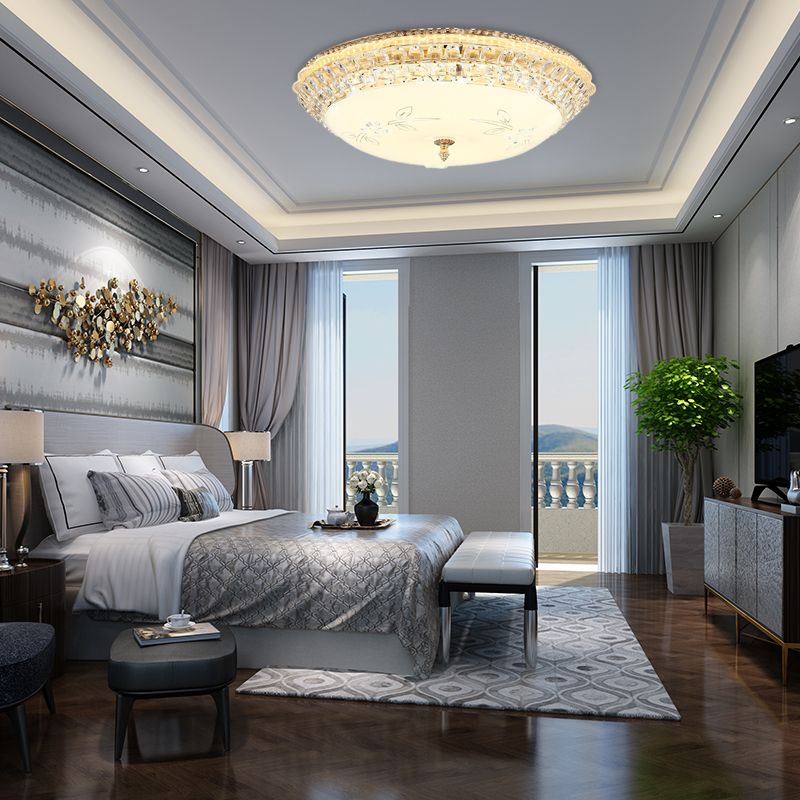 Modernist Bowl Flush Lighting White Glass en Clear Crystal LED Flush Hanger Light voor slaapkamer, 12 "/16" Dia