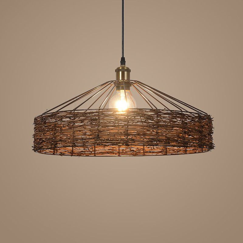 Rattan schuurvormige hangende lichte landstijl 1 lamp bruine hanger voor eetkamer