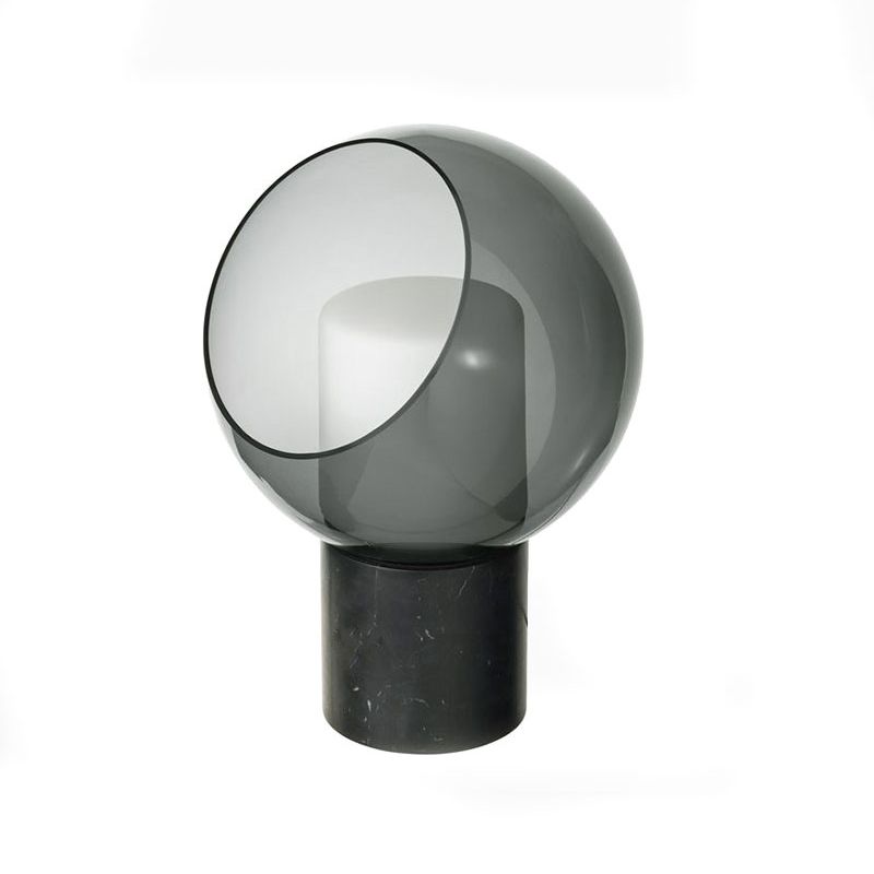 Hémisphère Nightstand Lampe Designer Smoky Glass 8 "/ 10" de large 1 tête de tête de table noire avec base en marbre