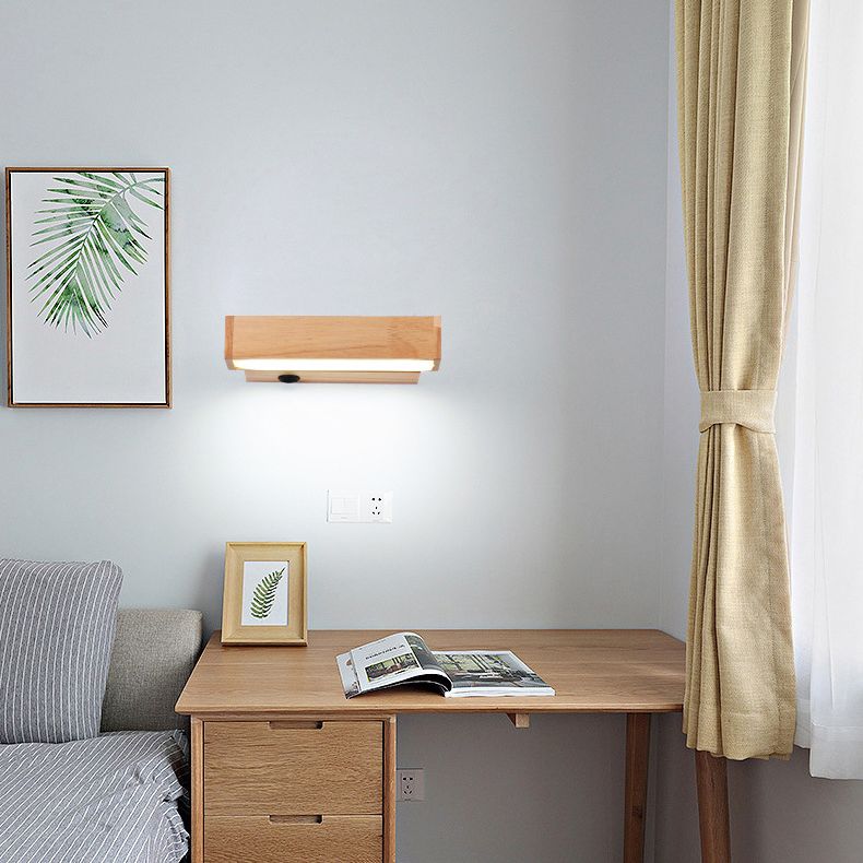 Modern Minimalist Style Rectangular Wall Mounted Light Fixture Wood Sconces for Bedroom