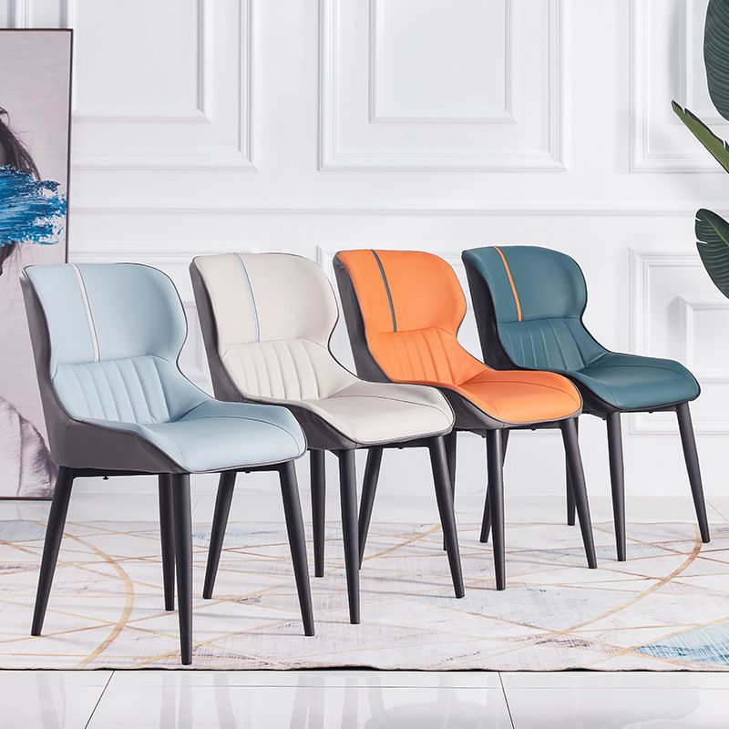 Leather Dining Side Chair Modern Indoor Wingback Chair with Black Legs