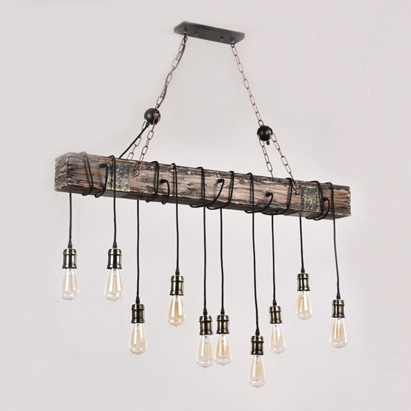 Industrial Bulb Pendant Island Lighting Wood Multiple-Light Island Pendant Lights