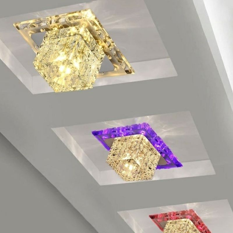 Squared Forme Entryway Flush Mount Lighting Crystal Minimalist DEL Flush Mount Fixture in Clear