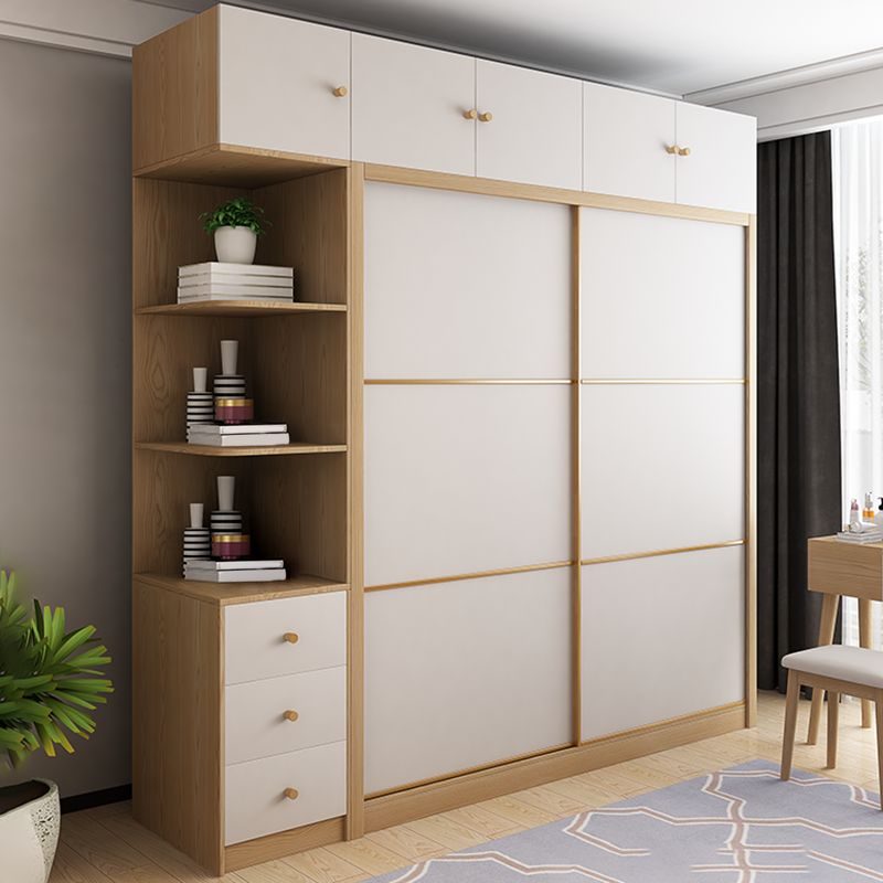 Natural Finish Colour Wardrobe Contemporary Wooden Wardrobe Closet with Drawer