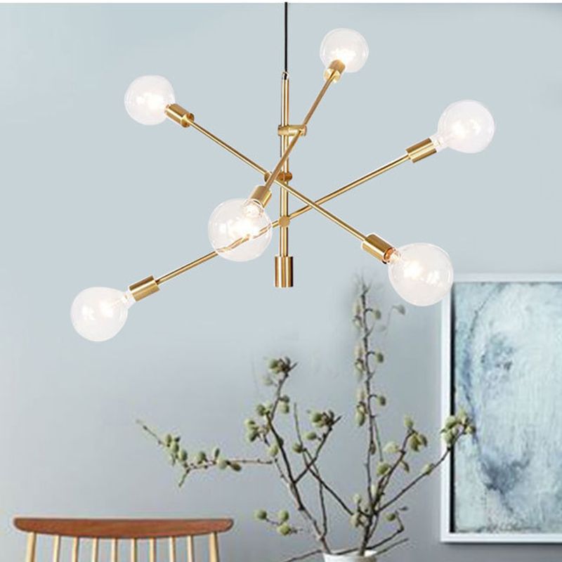 Modern Linear 6-Light Ceiling Light Modernism Rotatable With Orb Glass Shade