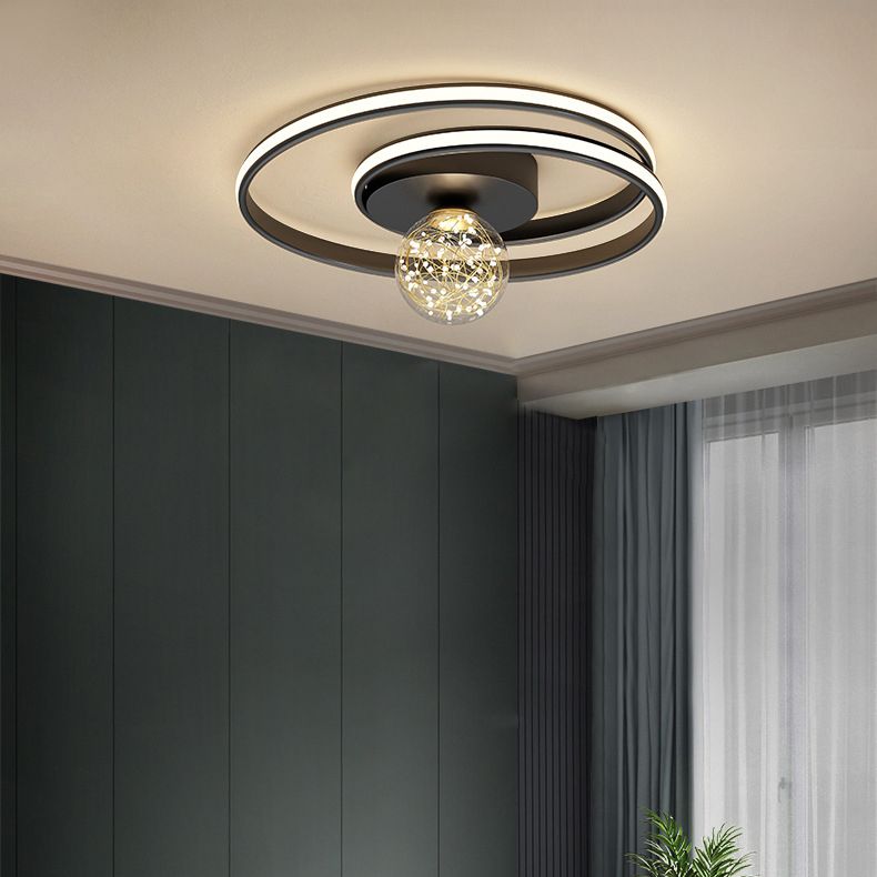 Multi-Lights Round Shade Modern Style Flush Mount Ceiling Light Fixture in Black