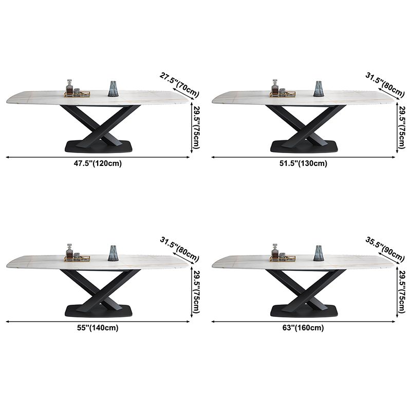 Sintered Stone Top Dining Table Modern Rectangle Table with Metal Pedestal