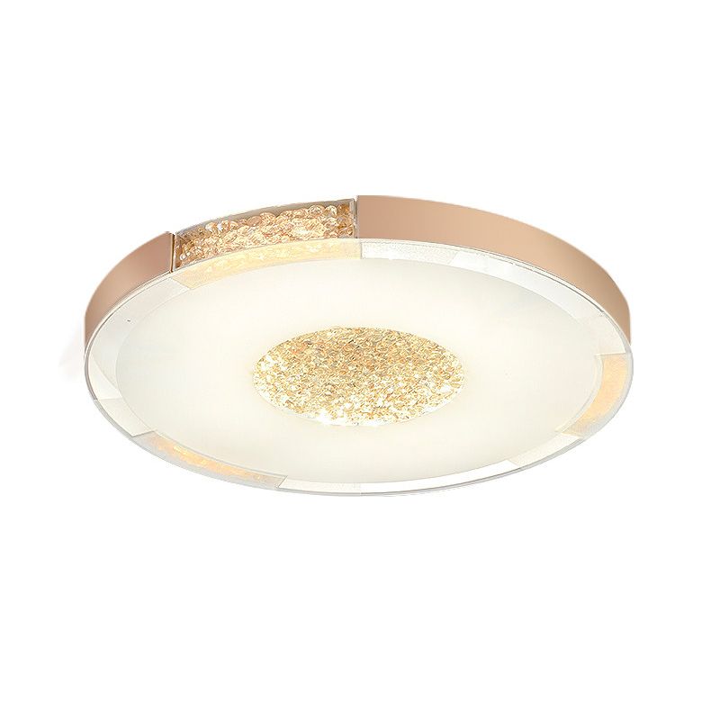Black / Gold Finish LED Flush Light Fixture Contemporary Bevel Cut Crystals Round Ceiling Mount in White / Warm Light