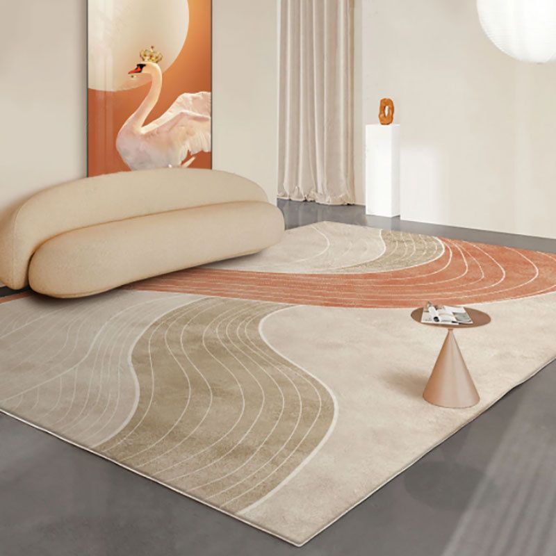 White Modern Carpet Polyester Abstract Graphic Carpet Stain Resistant Carpet for Home Decor
