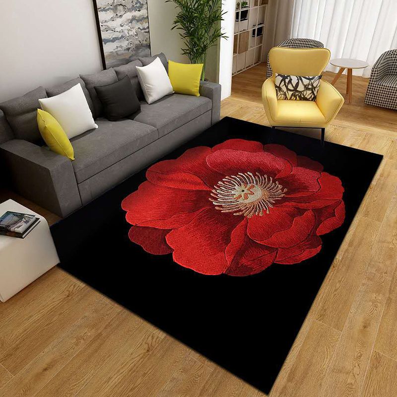 Modern Indoor Rug Bold Flower Print Carpet Washable Polyster Area Carpet with Non-Slip Backing