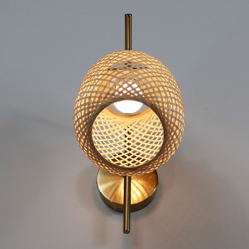 Bamboo Criss-Cross Woven Wall Lantern Chinese Style 1 Bulb Wood Wall Mounted Light Fixture