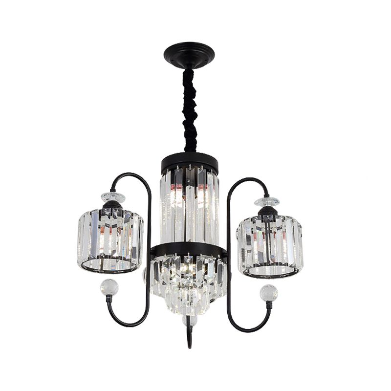 Crystal Black lampadario illuminazione cilindrica 5/8 teste di sospensione modernismo con braccio a collo di cigno