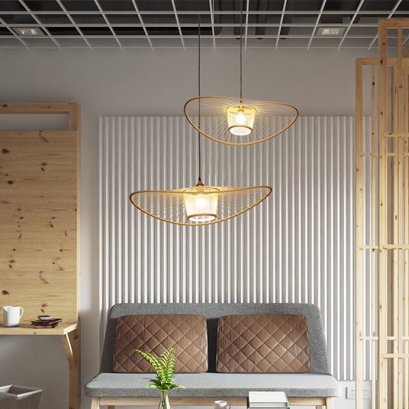 Handcrafted Pendant Light Contemporary Bamboo Single-Bulb Wood Suspension Lighting Fixture
