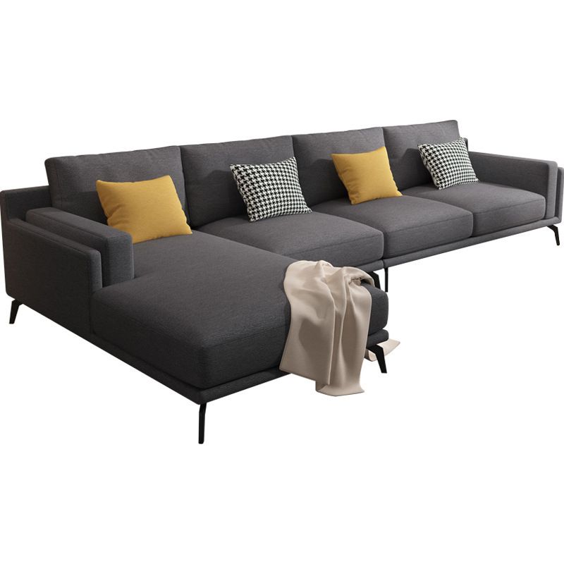 Modern Pillow Back Fabric Sectional L-shape Square Arm Sectional