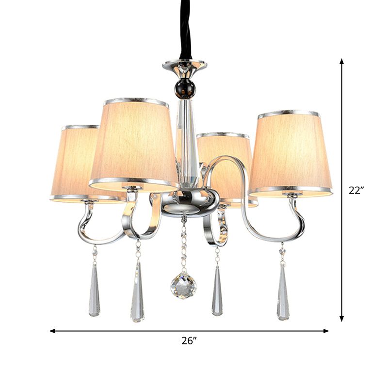 White Tapered Chandelier Light Contemporary Fabric 4/6/8-Bulb Living Room Pendant Lighting with Crystal Drop
