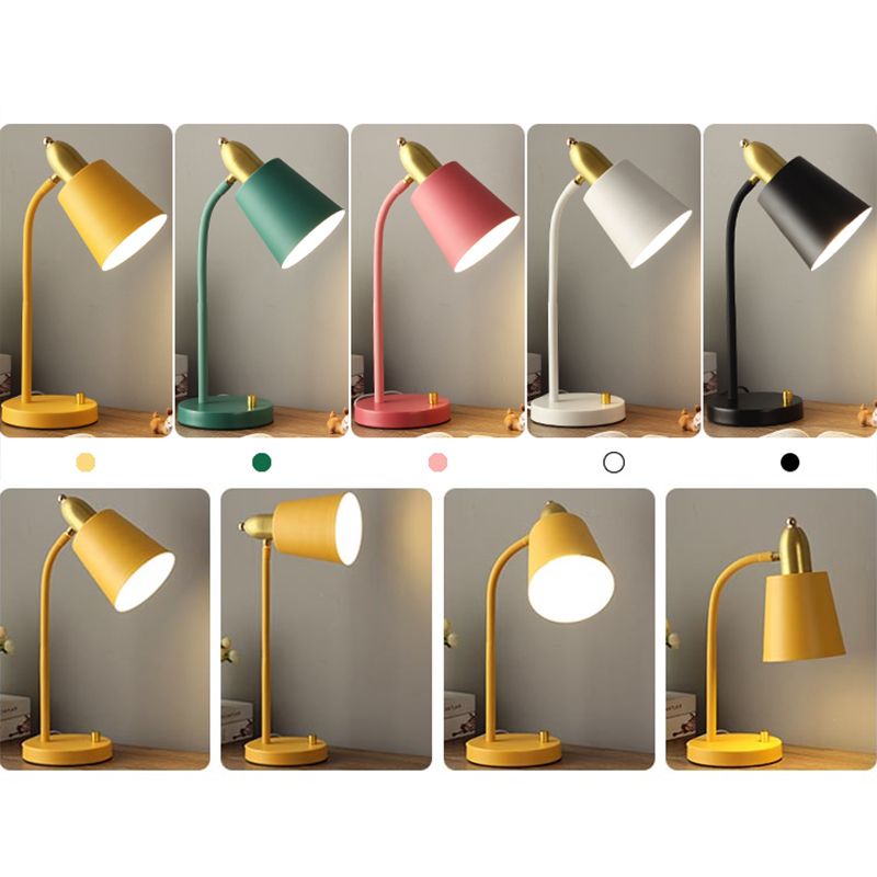 Single-Bulb Study Room Desk Lamp Macaron Style Table Light with Tapered Metal Shade