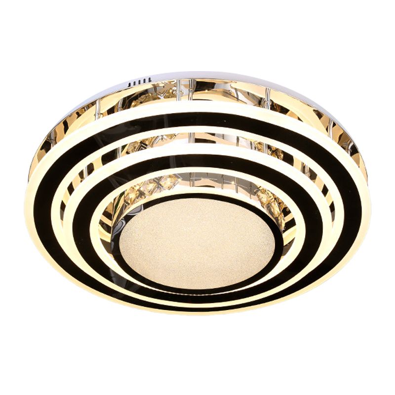 Faceted Clear Glass Stainless Steel Flushmount Rounded LED Minimalist Close to Ceiling Lighting