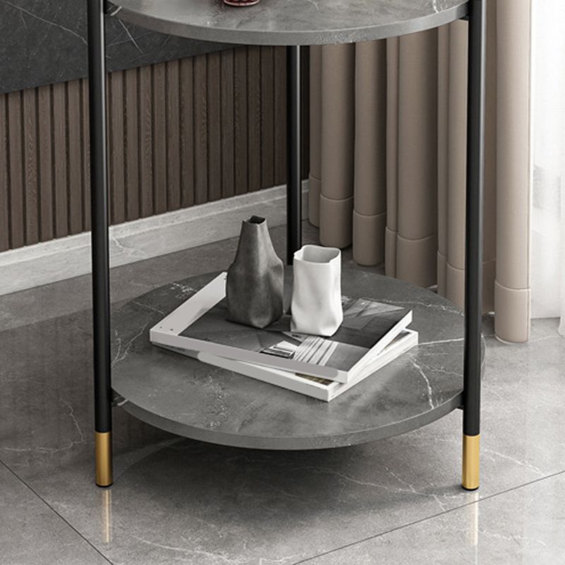 Contemporary Stone Top Side End Table Round Metal Frame Sofa Side Table
