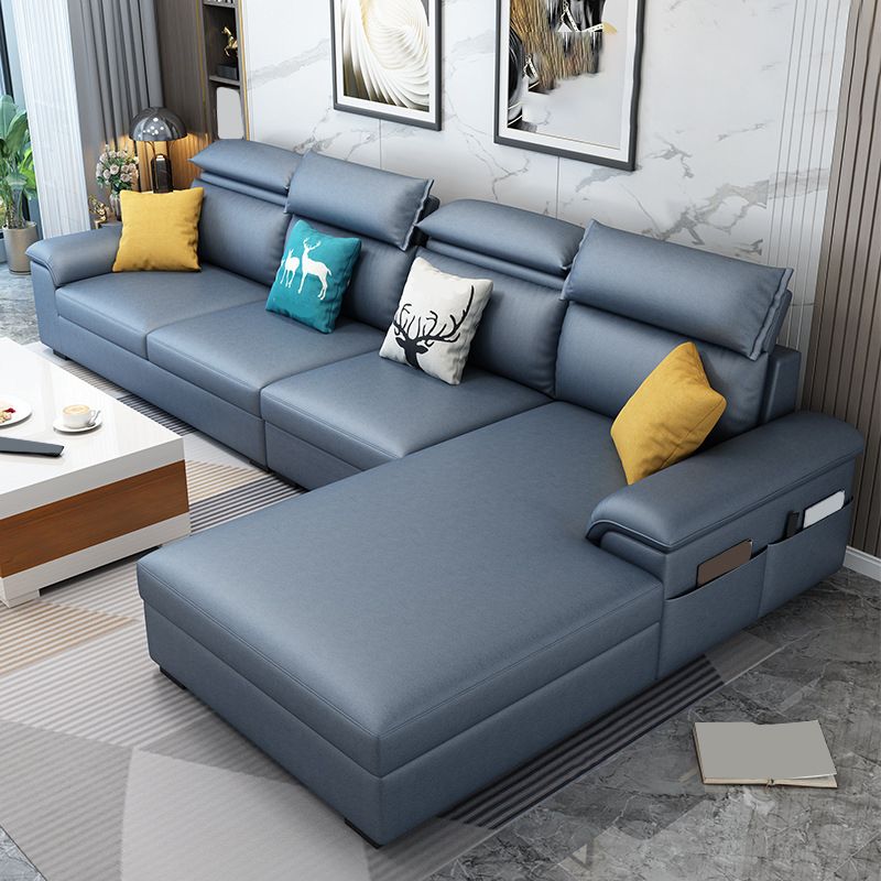 Modern Style Sofa Bed Solid Wood Frame Imitation Leather Built-in Armrest Sofa