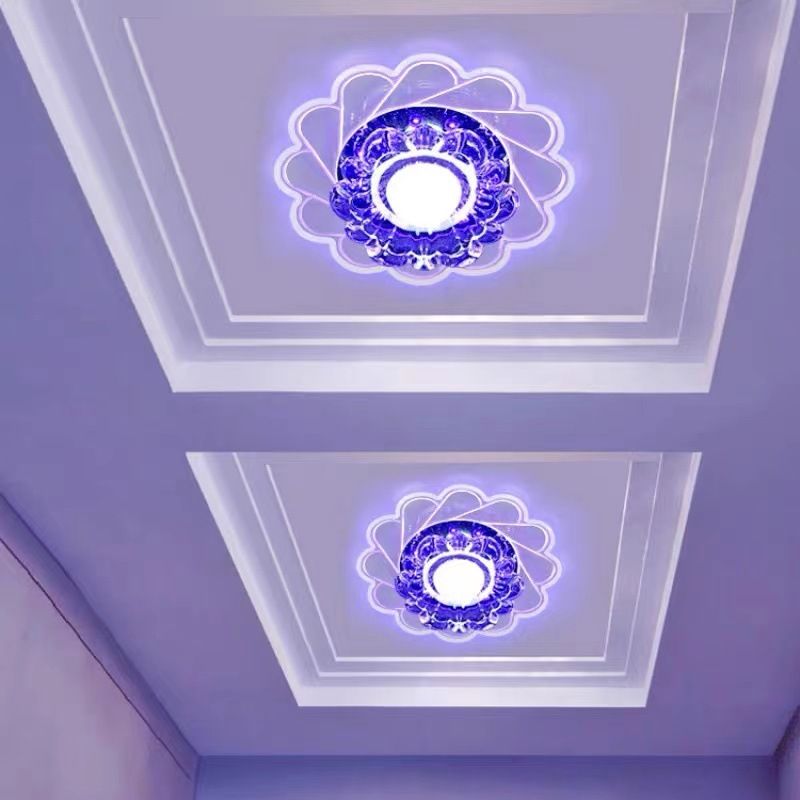 Concealed Crystal LED Flush Light Fixture Flower Ceiling Flush Mount with Hole 2-3.5'' Dia