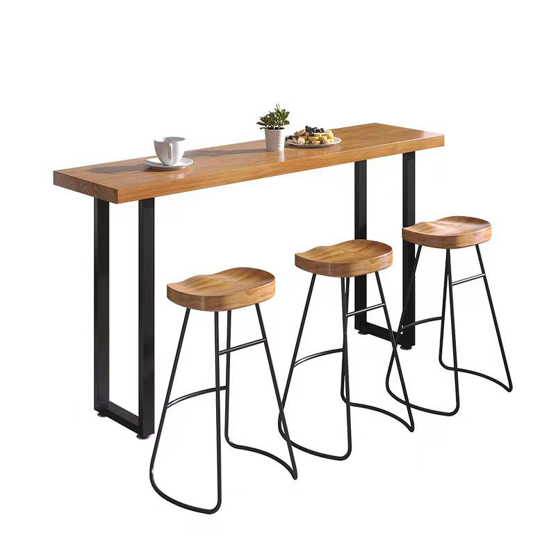 Industrial Style Bar Table Rectangle Solid Wood Fixed Bistro Bar Desk for Indoor