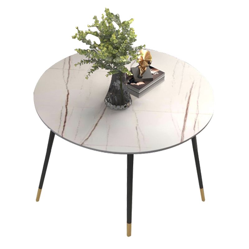 Luxury Style Home Sintered Stone Dining Table 4 Legs Metallic Base Round Table