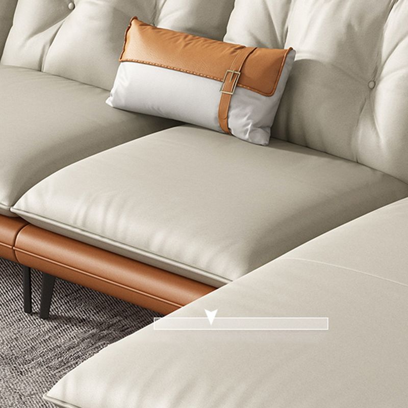 Tufted Genuine Leather Sectionals Flared Arm Beige Cushions Sectional Sofa