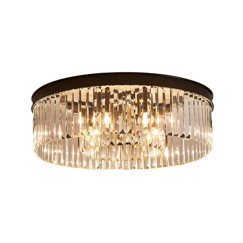 Lámpara de techo de metal con iluminación empotrada circular vintage de 4/6/8 luces con prisma de cristal transparente en negro